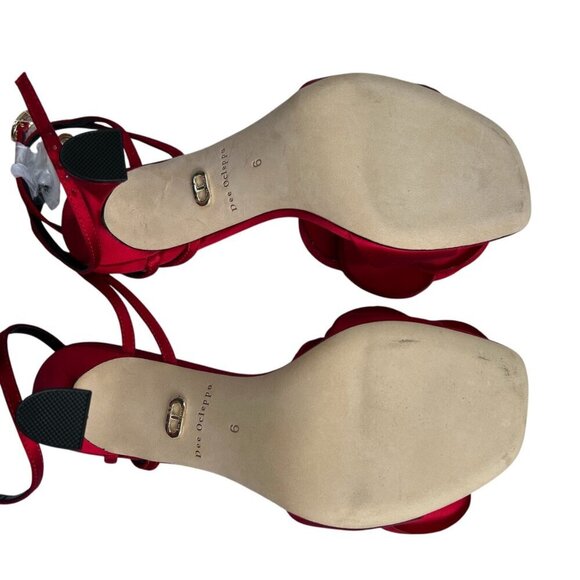 Dee Ocleppo Aurora Rosette-Appliquéd Satin Heel Sandal 6 Red Formal - Picture 4 of 5